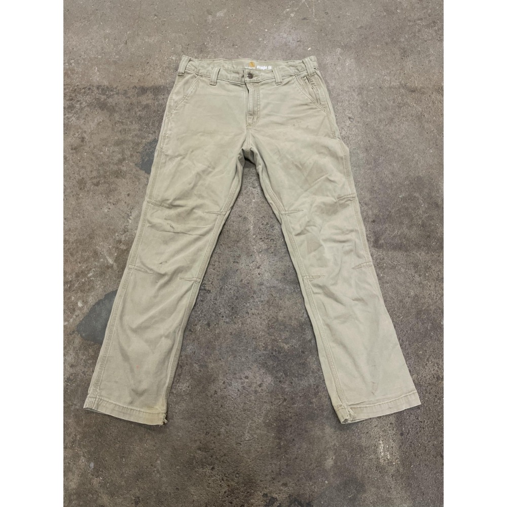 Carhartt Pants‎ Mens 32x30 Beige Khaki Straight Fit Canvas Work Zip Leg Utility